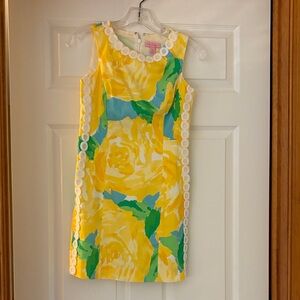 Lilly Pulitzer Yellow Floral Dress with White Appliqué Trim